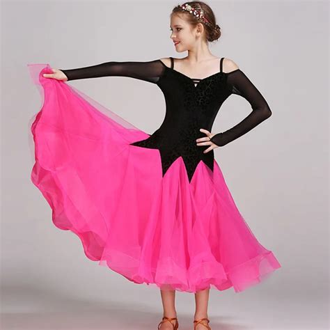 Pink Girls Modern Dance Costumes Kids Ballroom Dance Dresses Standard