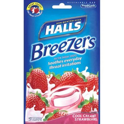 Halls Breezers Cool Creamy Strawberry Non Mentholated Pectin Throat Drops Throat Irritation