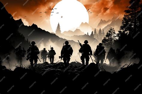 Premium Ai Image Silhouetted Chinese Eighth Route Army Fighters