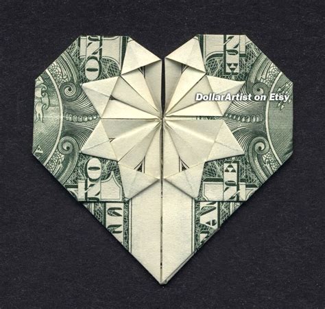 Money Origami Heart Folding Instructions Included Dollar Etsy