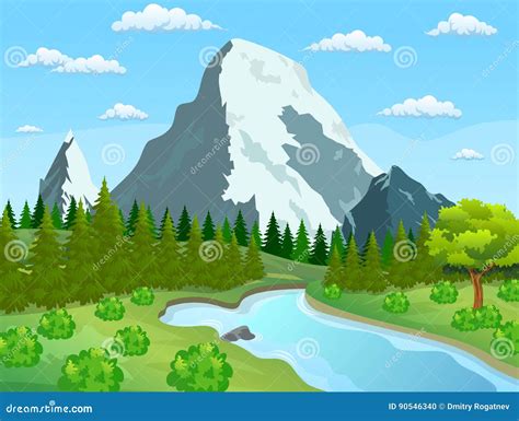 River Flowing Through The Rocky Hills Stock Vector Illustration Of