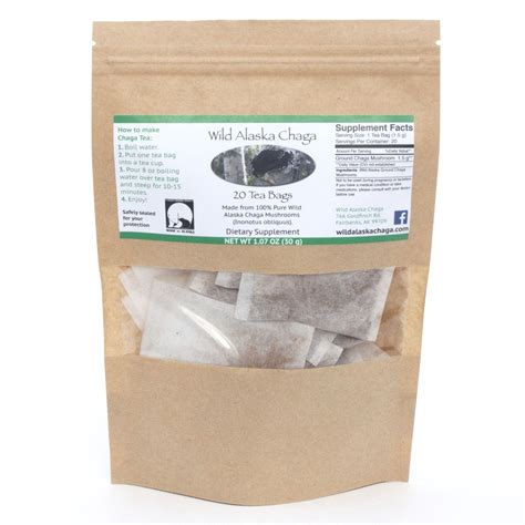 How much chaga for a cup of tea. Wild Alaska Chaga Mushroom Tea Bags
