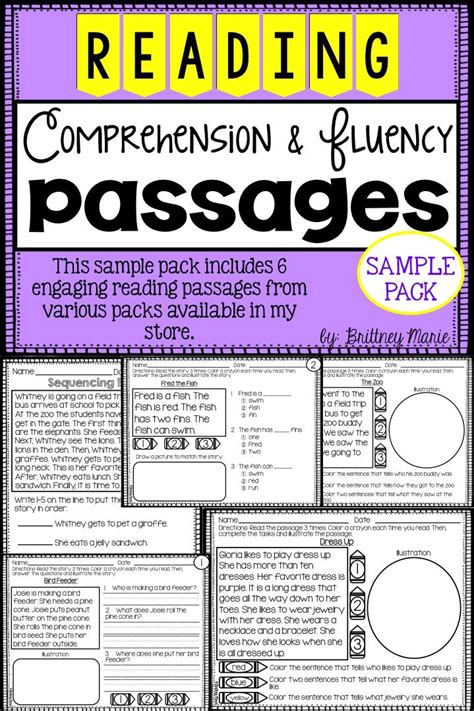 Freebie Free Reading Comprehension And Fluency Passages Sample Pack