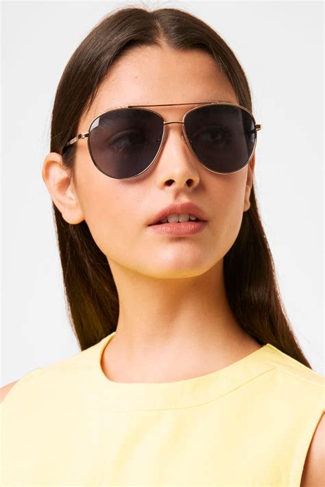 Metal D Frame Aviator Sunglasses Gold French Connection Uk