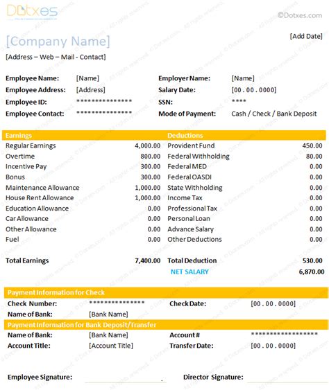 Salary Slip Format For Excel And Word Dotxes