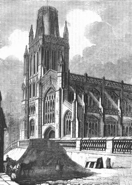 Glos Bristol Cathedral 1845 Old Antique Vintage Print Picture
