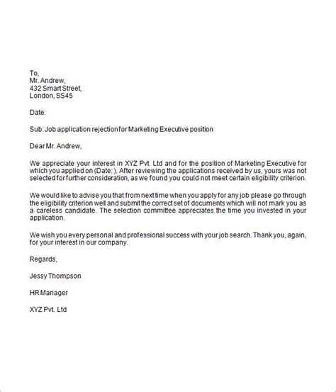 7 Sample Job Rejection Letters To Download Sample Templates