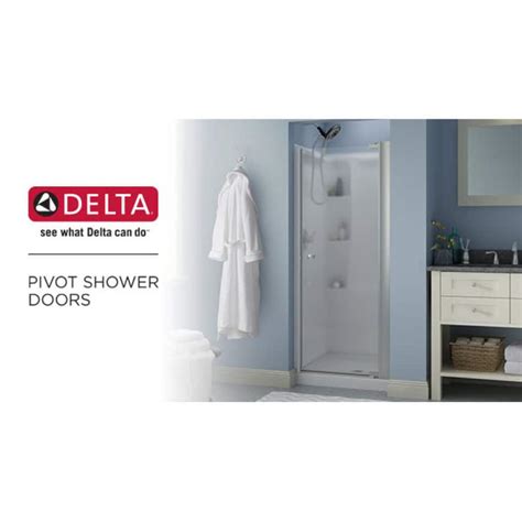 delta silverton 30 in x 64 3 4 in semi frameless contemporary pivot shower door in chrome with