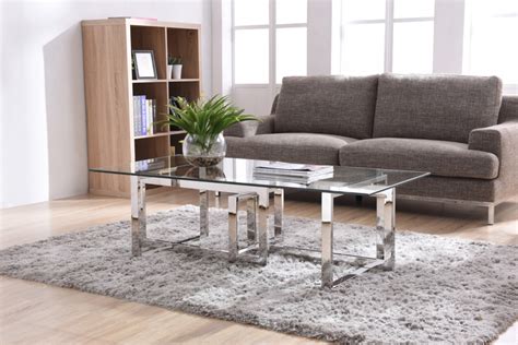 Modrest Valiant Modern Glass And Stainless Steel Coffee Table Coffee
