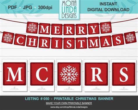 Printable Merry Christmas Banner Diy Square Christmas Banner Etsy