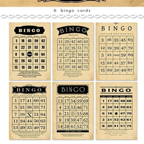 Printable Vintage Bingo Cards For Crafts Black Tan Bingo Etsy