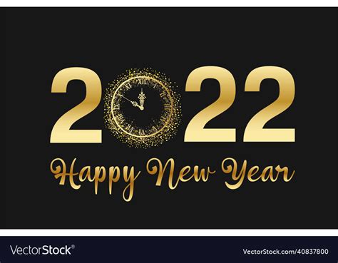 2022 Happy New Year Banner With Golden Metallic Vector Image