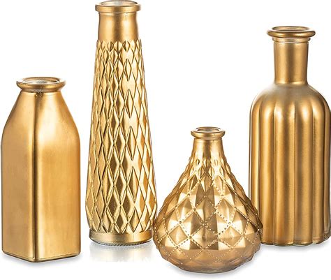 Hewory Gold Glass Vase For Flowers Gilded Bud Vase Gold Vase Set For