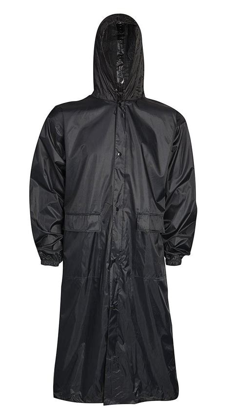 Mens Plain Mac Long Coat Raincoat Hooded Waterproof Lightweight Jacket