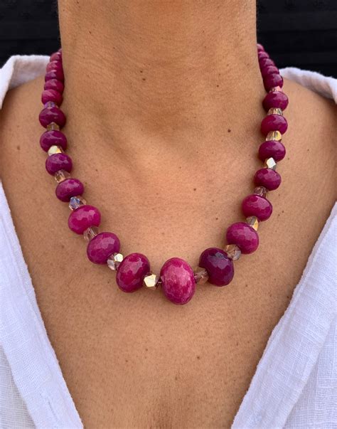 Hot Pink Bead Necklace Chunky Pink Jewelry Statement Bold Etsy