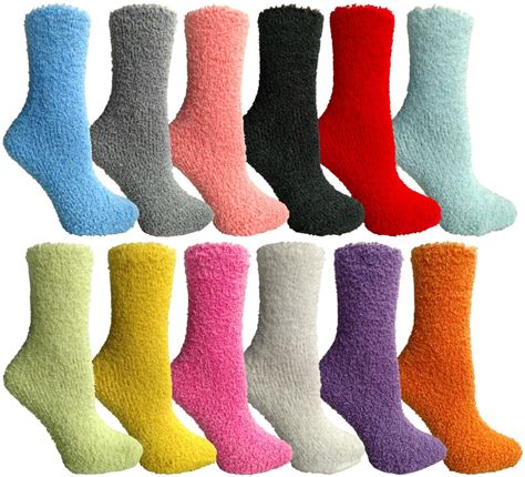 24 Bulk Yacht And Smith Womens Solid Color Gripper Fuzzy Socks Assorted Colors Size 9 11 At