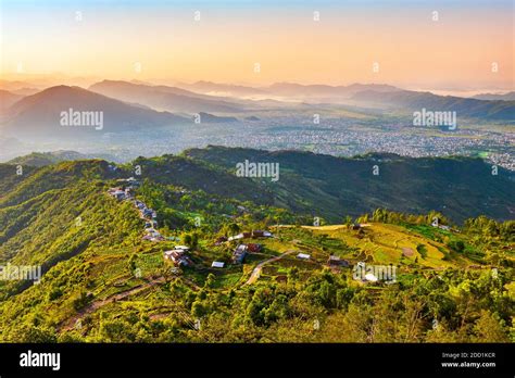Himalaya Hills Aerial Panoramic View From Sarangkot Hill Viewpoint In