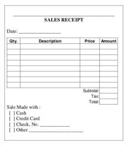 sales receipt template  small business