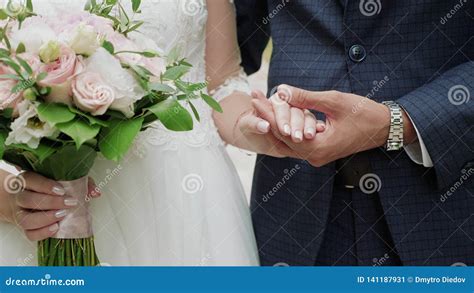 Newly Married Couple Holding Hands Close Up Stock Image Image Of