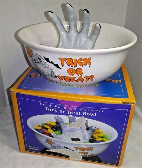 Jsny Trick Or Treat Bowl With Skeleton Hand Ceramic Halloween