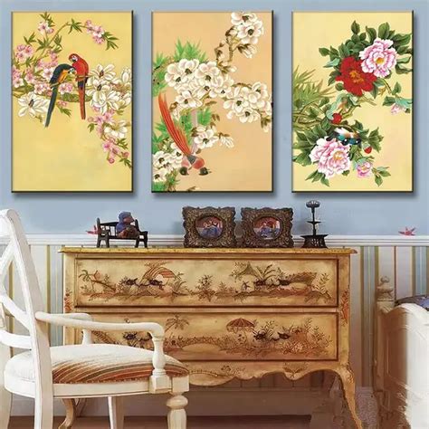 3pcsset Traditional Chinese Flowers And Birds Canvas Painting Print