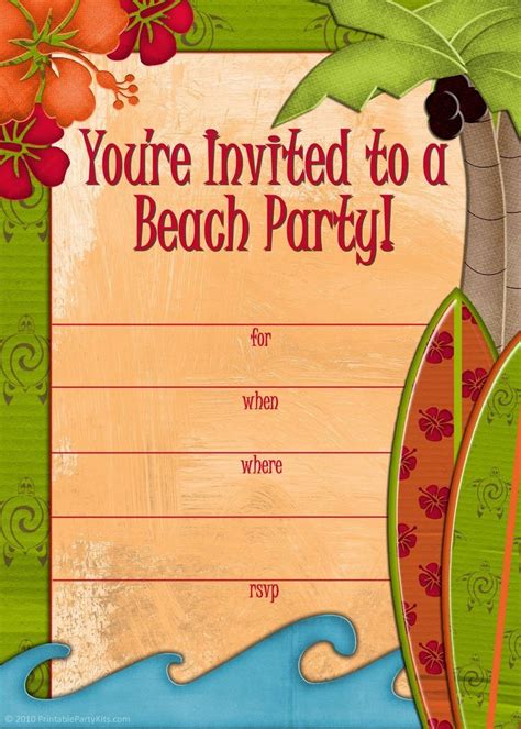 Free Beach Party Invitation Templates Free Printable Party