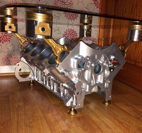 Chrome And Gold V8 Engine Coffee Table Side Table V12 Wine Rack
