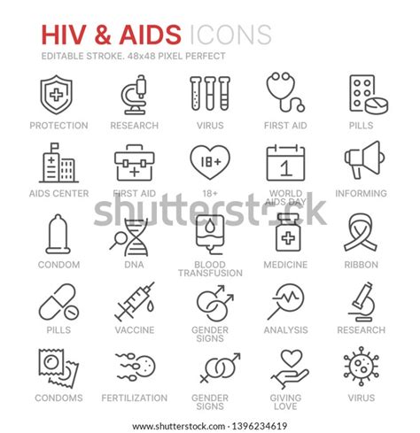 Sammlung Von Symbolen Für Die Hiv Und Aids Linie 48x48 Pixel Perfekt Bearbeitbarer Hub