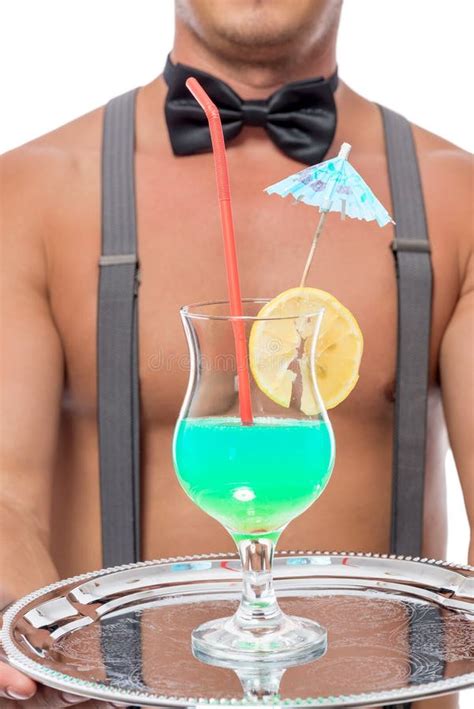 Waiter Barman Naked Torso Makes Cocktail Stock Photos Free Royalty