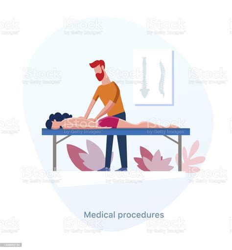 Massotherapy Medical Procedure Masseur Does Back Massage To The Patient Stock Illustration