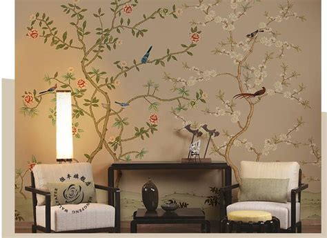 Hand Painted Cherry Tree Chinoiserie Wallpaper Wall Mural Etsy