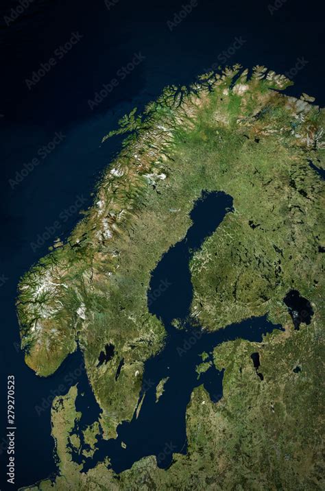 High Resolution Satellite Image Of Scandinavia Isolated Imagery Of