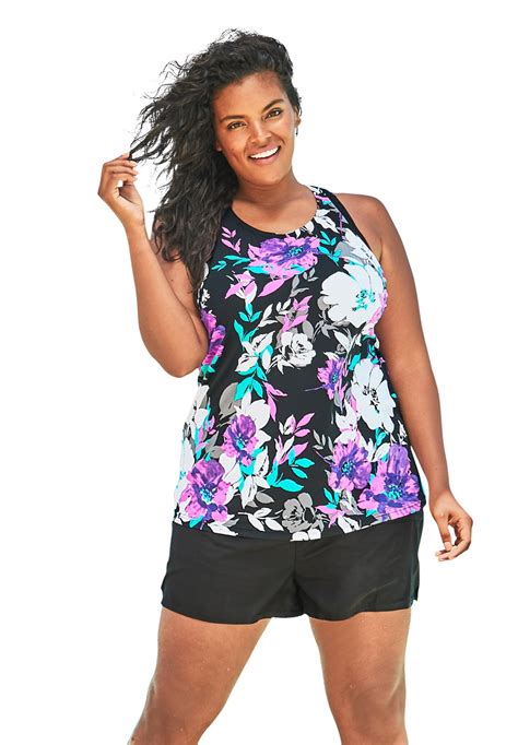 Swimsuits For All Womens Plus Size Longer Length Racerback Tankini Top