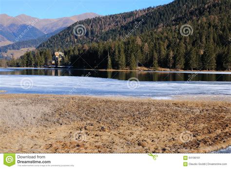 Lake Dobbiaco Frozen Stock Image Image Of River Trentino 64196161