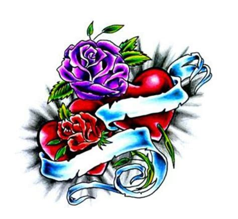 Rose tattoos have always been a popular choice for both men and women. Heart flowers and banner | Rose heart tattoo, Red heart ...