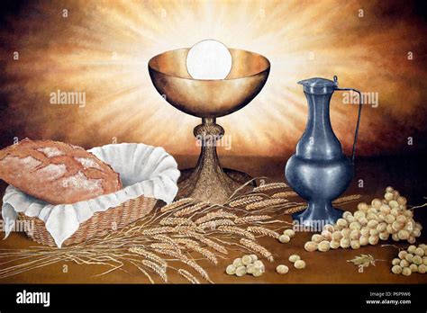 Saint Andre Church Communion Table With Cup Of Wine Grapes Bread And