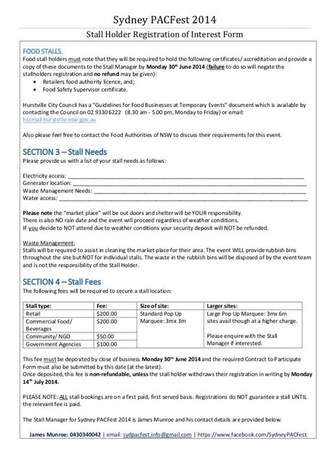 Pacfest Stallholder Registration Of Interest Form May 2014