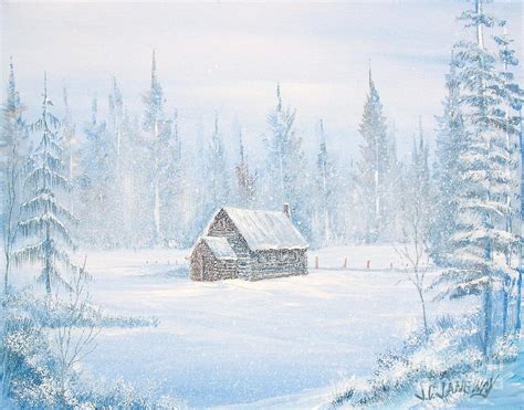 Cabin In The Snowy Woods Painting By Jim Janeway