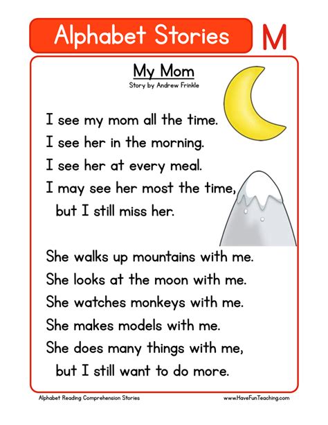 Alphabet Stories Letter M Reading Comprehension Worksheet By Teach Simple