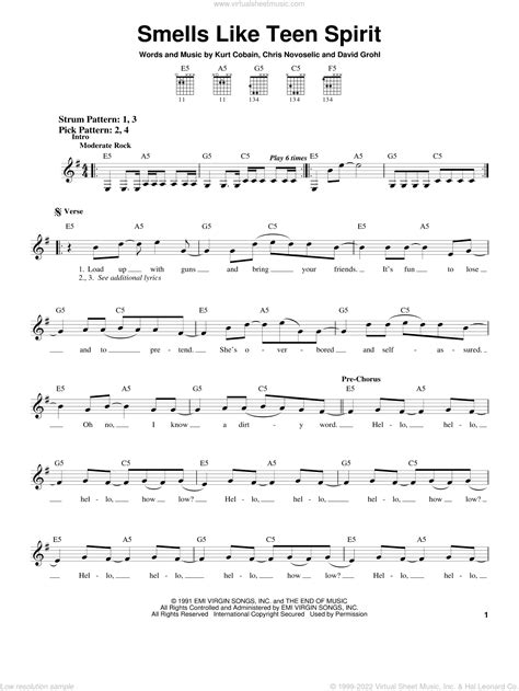 Smells Like Teen Spirit Sheet Music Easy For Guitar Solo Chords