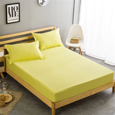 100cotton Fitted Sheet Yellow Solid Color Bed Sheets Single Queen King