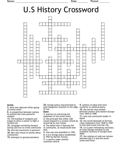 Us History Crossword Wordmint