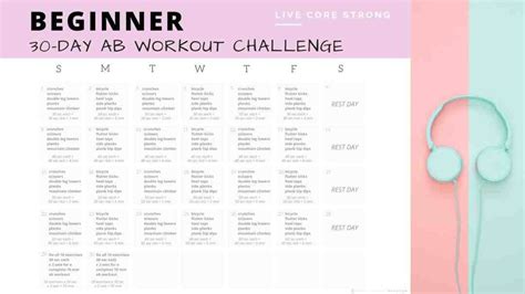 Beginner 30 Day Ab Workout Challenge Workout Calendar Live Core Strong