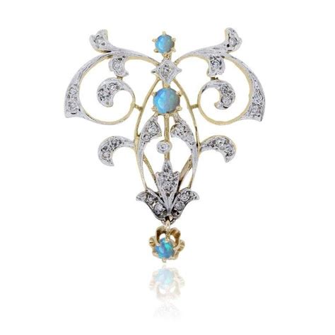 14k two tone gold diamond opal brooch pin jewelry gemstones brooch