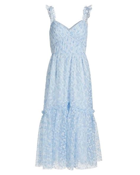 Ml Monique Lhuillier Synthetic Floral Embroidered Mesh Midi Dress In