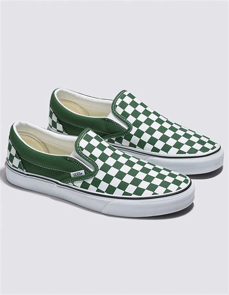 Vans Checkerboard Classic Slip On Shoes Dk Green Tillys