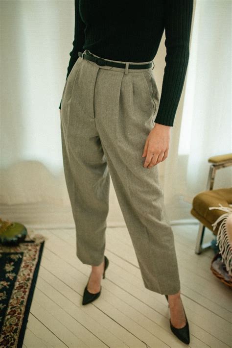 Vintage 1990s Pleated High Waisted Light Gray Wool Etsy Trousers