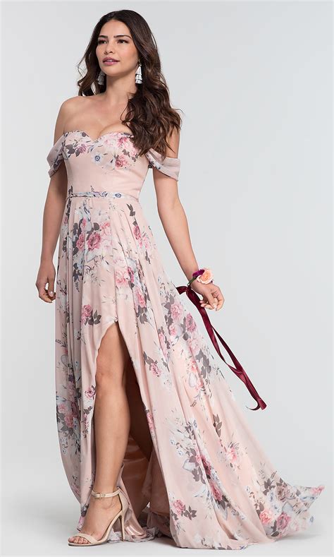 Feel fresh in trendy party dresses & contemporary bridesmaid gowns. Floral Off-the-Shoulder Kleinfeld Bridesmaid Dress