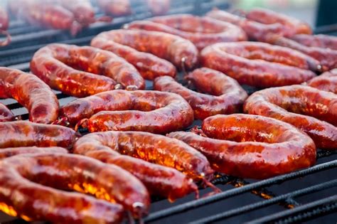 Premium Photo Close Up View Of Many Portuguese Chorizos On A Barbecue
