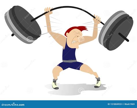 Weightlifter Trying To Lift Heavy Weight Or Barbell Vector Cartoon